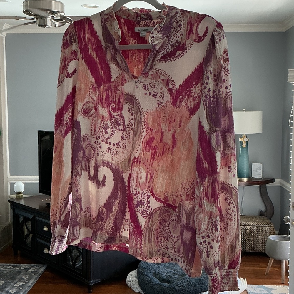 Chico's Sheer Paisley Blouse in Pink and Purple